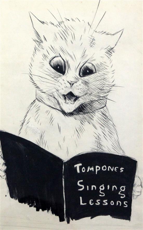 Louis Wain (1860-1939) What Tax Mousetraps? and Tompones Singing Lessons 15.5 x 11.5in. and 12.5 x 8.5in.